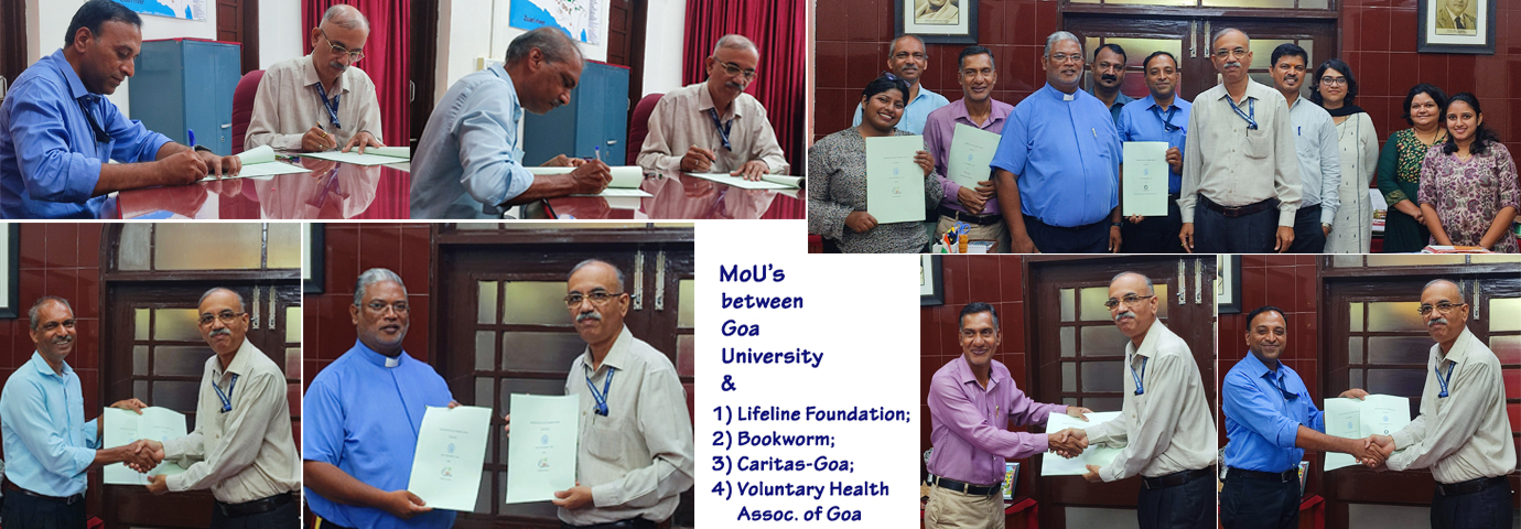 MOU between Goa University and Lifeline Foundation, Bookworm, Caritas-Goa, Voluntary Health Association of Goa