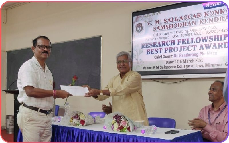 Research Scholarship by the V. M. Salgaoncar Konkani Samshodhan Kendra to Dr. Prakash S. Parienkar